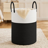 Large Woven Laundry Basket Hamper Rope Storage Bin for Blankets Toys and Clothes Black & White