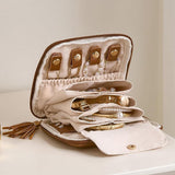 PU Leather Jewelry Organizer Bag Multi Compartment for Travel with Velvet Brown