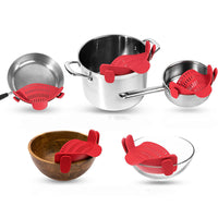 Clip-On Silicone Kitchen Strainer – For Pasta  Noodles  Vegetables  Fruit Red