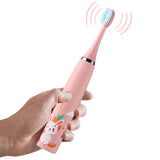 Cartoon Electric Toothbrush Rechargeable Speed Control Toothbrush with 6 Replacement Heads Pink