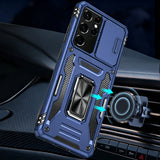 Heavy Duty Case with Ring Stand for Samsung Galaxy Phones Dark Blue