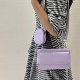 2Pcs Set PU Leather Trendy Bags Woman Travel  Cross Body Bag with Coin Pouch Purple