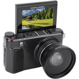 8K Digital Camera with Flip Screen WIFI Remote Control for Photography Black