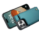 For iPhone 16 Series RFID Blocking Wallet Case with Card Holder Shockproof Phone Cover for Women Men Green