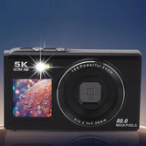 5K HD Dual-Screen Digital Camera Point-and-Shoot Selfie Camera with LED Fill Light Black