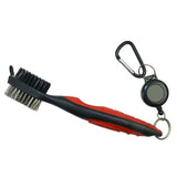Dual Sided Golf Club Groove Cleaner Brush Tool with Retractable Carabiner - Red