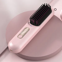 Cordless Hair Straightener Brush Mini Anion Hot Straightener Comb with LED Display Pink