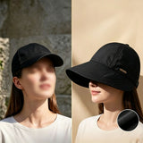 Wide Brim Sun Hat for Women Sun Hat with Ponytail Opening Foldable Adjustable Outdoor Hat for Beach Hiking Travel Black