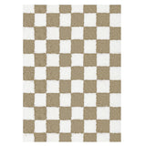 Modern Checkered Style Plush Rug Soft Area Rug for Bedroom Living Room Home Office Khaki