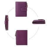 Genuine Leather Women's Wallet Short RFID Blocking Purse with Zipper Purple