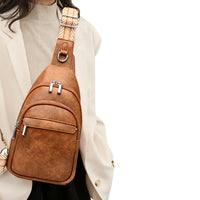 Women Crossbody Bag PU Leather Sling Bag Small Chest Bag Shoulder Pack Brown