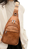 Women Crossbody Bag PU Leather Sling Bag Small Chest Bag Shoulder Pack Brown