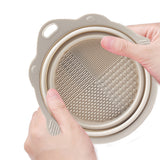 2Pcs Foldable Makeup Brush Cleaner Bowl Portable Silicone Cleaning Tool for Cosmetic Brushes Powder Puffs Sponges Khaki