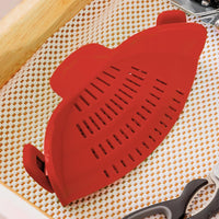 Clip-On Silicone Kitchen Strainer – For Pasta  Noodles  Vegetables  Fruit Red