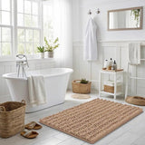 Chenille Bathroom Rug Mat with Non Slip Rubber Backing for Home Decor Camel