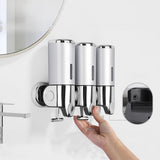 3-Chamber Shower Soap Dispenser Wall-Mounted Shampoo and Conditioner Dispenser with Visible Window Silver