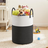Large Woven Laundry Basket Hamper Rope Storage Bin for Blankets Toys and Clothes Black & White