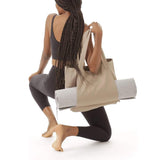 Yoga Pilates Mat Storage Bag Shoulder Handbag with Yoga Mat Carrier Pocket Gym Bag Beige