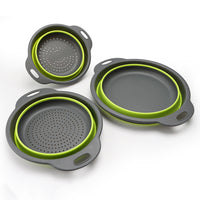 3Pcs Set Foldable Colanders for Vegetables Fruit Draining Baskets with Base Green