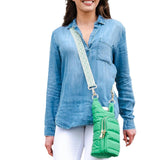 Quilted Insulated Water Bottle Carrier Bag Stylish Puffer Crossbody Hydrowater Pouch with Card Holder Pocket Green