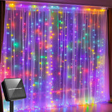Solar Fairy Curtain Lights – Christmas Hanging String Lights for Window Backdrop Multicolor