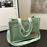 Large Canvas Tote Bag for Women Multi-Pocket Crossbody Bag Work Bible Messenger Purse Green