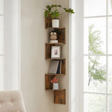 5 Tier Corner Zigzag DVD CD Storage Shelf Wall Mount Display Rack Brown