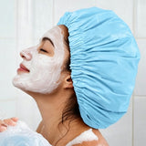 Reusable Polyester Satin Shower Cap Double-Layer Water-Resistant for Women Blue