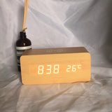 Dimmable Digital Alarm Clock with Wireless Charger Station for Home Office Wood