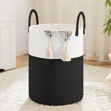 Large Woven Laundry Basket Hamper Rope Storage Bin for Blankets Toys and Clothes Black & White