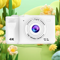 8X HD Digital Camera Kid' Camera Autofocus 4K Camera with Memory Card  White