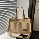Large Canvas Tote Bag for Women Multi-Pocket Crossbody Bag Work Bible Messenger Purse Khaki