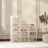 2 Pcs Shoe Storage Boxes Organizers Clear Plastic Stackable for Entryway Closet White
