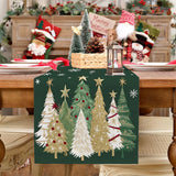 Christmas Table Runner with Xmas Trees Festive Tablecloth Cover for Kitchen Dinner Party Green