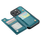 For iPhone 16 Series RFID Blocking Wallet Case with Card Holder Shockproof Phone Cover for Women Men Green