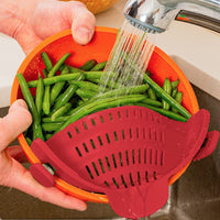 Clip-On Silicone Kitchen Strainer – For Pasta  Noodles  Vegetables  Fruit Red