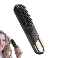 Cordless Hair Straightener Brush Portable Heating Hair Straightening Comb Black