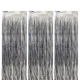 Set of 3Pcs 2M Fringe Curtain Backdrop Curtain Photo Booth Props Streamers Party Decorations Silver
