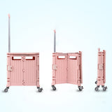 65L Folding Utility Cart Portable Rolling Crate Handcart Shopping Trolley with Lid Pink