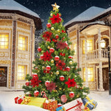 24Pcs Artificial Flowers Christmas Tree Ornaments for Wreath Fireplace Stairs Decor Red