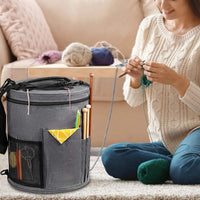 Large Capacity Knitting Tote Storage Bag Portable Yarn Organizer with Shoulder Strap Yarn Bags Grey