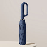Automatic 10-Rib Folding Umbrella with Carabiner Handle Windproof Blue
