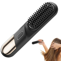 Cordless Hair Straightener Brush Portable Heating Hair Straightening Comb Black