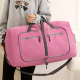 Large Foldable Travel Duffel Bag Carry-On Shoulder Bag with Shoe Compartment Pink