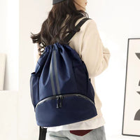 Water Resistant Drawstring Backpack Sports Gym Sackpack with Shoe Compartment Navy Blue