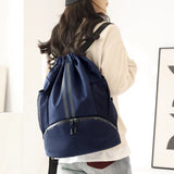 Water Resistant Drawstring Backpack Sports Gym Sackpack with Shoe Compartment Navy Blue