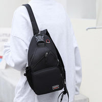 Water-resistant Travel Chest Pack Outdoor Shoulder Sling Bag Crossbody Bag with Earphone Hole Black