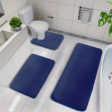 3 Pieces Set Water Absorption Bathroom Floor Mats Non-Slip Bath Mats Deep Blue