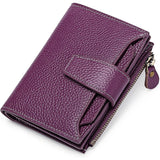 Genuine Leather Women's Wallet Short RFID Blocking Purse with Zipper Purple