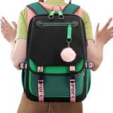 Girls Backpack for Middle School Students with USB Charging Port Green